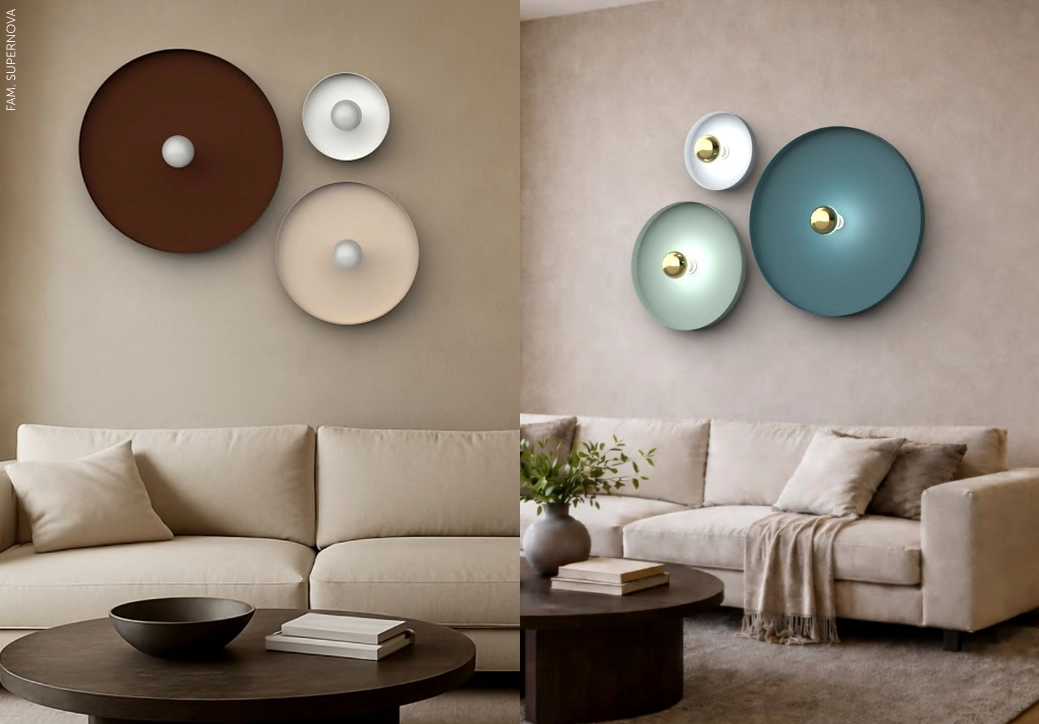 Supernova est une applique ou plafonnier en métal peint disponible en plusieurs configurations et coloris n2